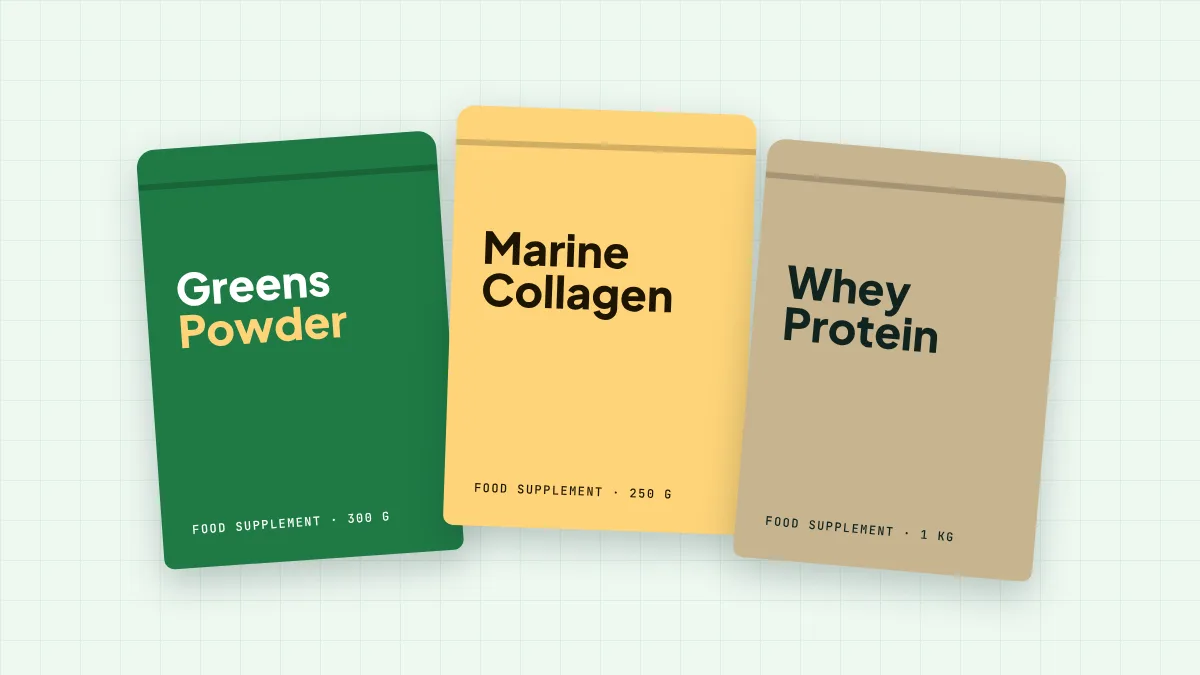 Printed supplement pouches for brands in Seaton, Devon